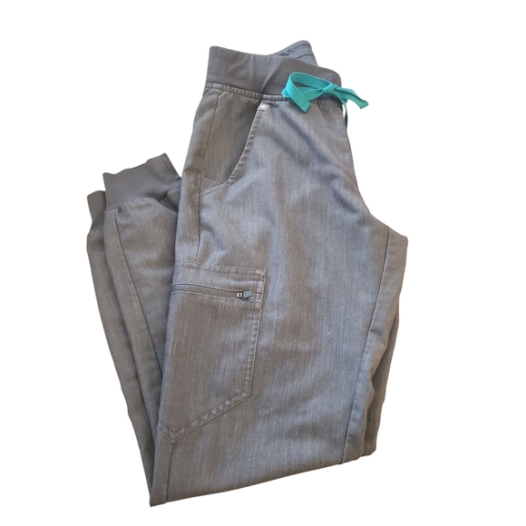 Figs Gray Po 2107 Zamora Jogger Scrubs with Teal Blue Drawstring - Picture 1 of 3